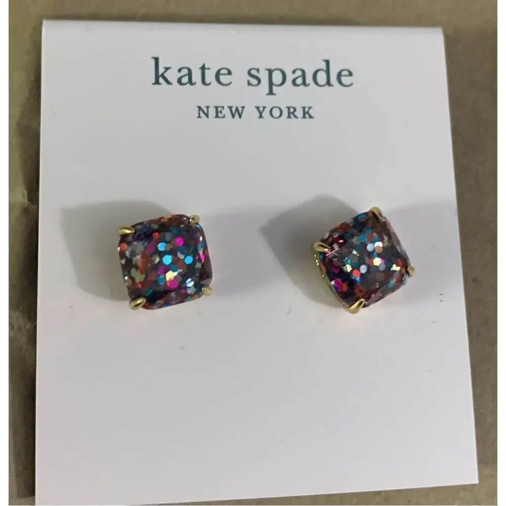 Kate Spade Multi Glitter Crystal Small Square Stud Earrings